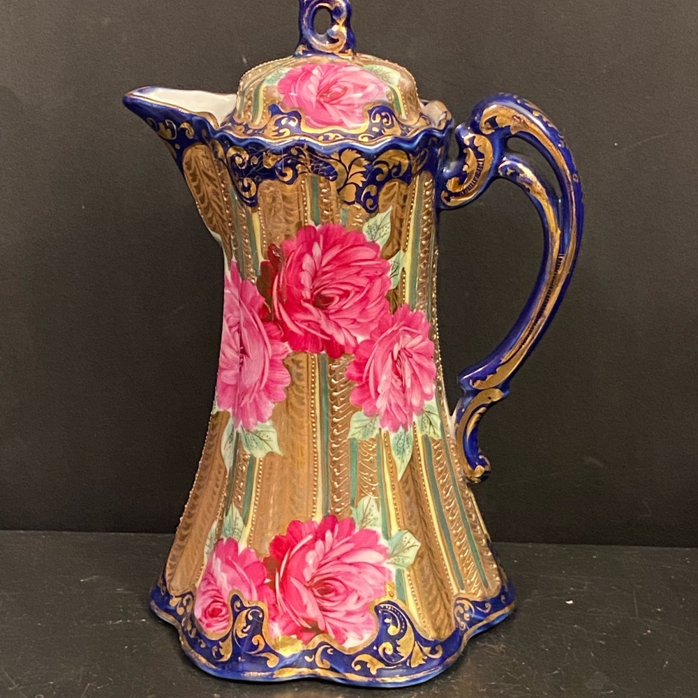 Vintage Handpainted Floral Multicolor Gilded Ornate Tea/Coffee Pot